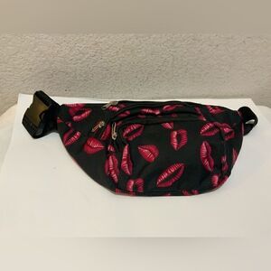 Lips fanny pack black pink  Large Sporty waist Belt bag.